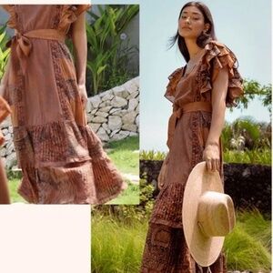 Cleobella Avani Midi Dress Patchwork Ruffle Boho Festival‎ Style XS